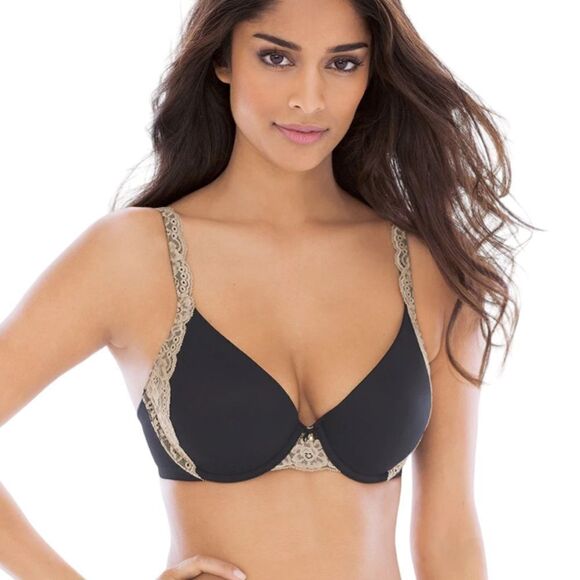 Soma Embraceable black demi bra with beige lace trim size 32DD - Picture 1 of 6